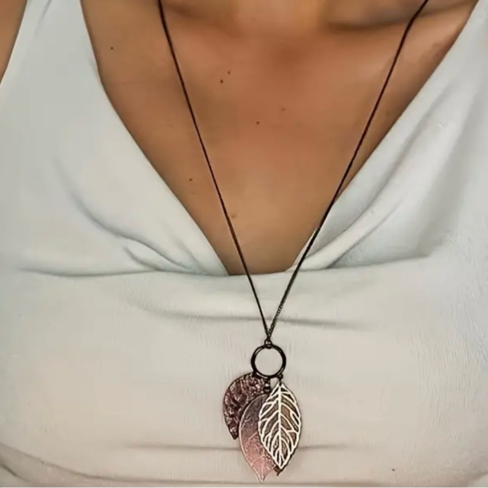 Elegant Leaf long sweater chain necklace boho trendy retro